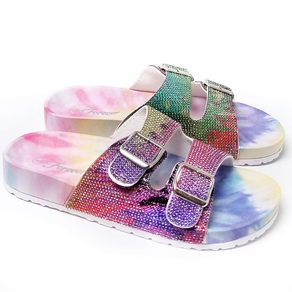 New Pink Unicorn Rhinestone Buckle Slides Sandals